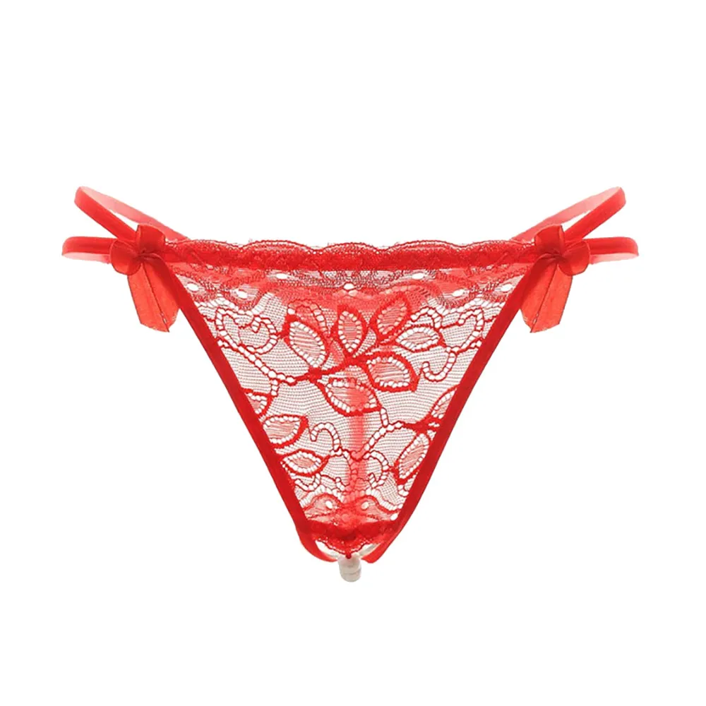 Женские трусики-стринги с жемчугом и v-образным вырезом, нижнее белье с низкой талией, купальный костюм, бикини, шорты, купальники - Цвет: Red