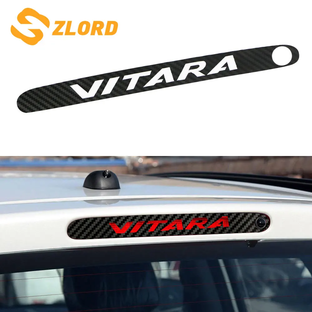 Zlord 1pcs Carbon Fiber Stickers and Decals High Mounted Stop Brake Lamp Light Cover Sticker Car Styling for Suzuki Vitara