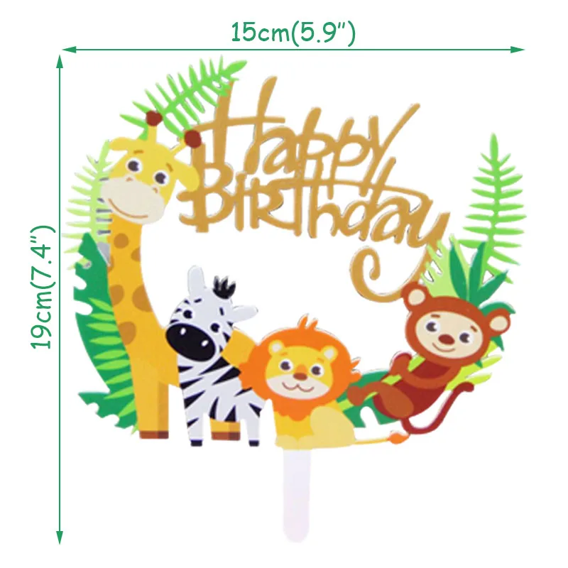 Jungle Party Supplies Birthday Party Decorations Kids Animal Safari Paper Plate Cup Balloons Baby Shower boy 1st Birthday Decor - Цвет: 1pcs cake topper