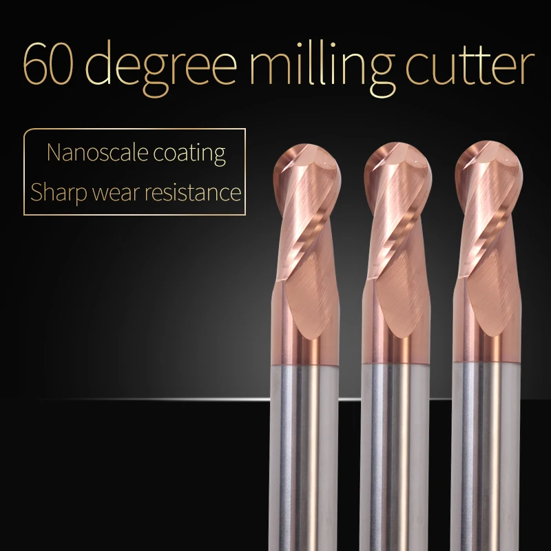 

1PCS Cnc Sprial Bit Milling Cutter Ball Nose End Mills HRC60 2 Flute Cutting Steel Alloy Carbide Ball Nose End Mill Cutter Tools