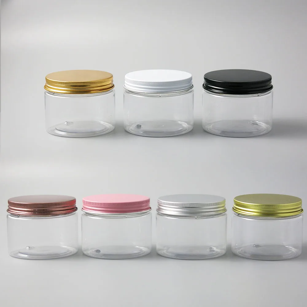 30pcs X 5oz 6oz 250g Big Clear Plastic Cream Jar With Aluminum Lid Cap Transparent PET Cosmetic Container Wild-mouth Bottle