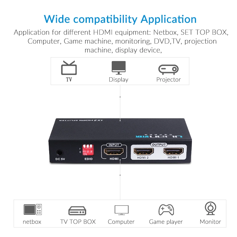 Unnlink Профессиональный 2 Порты и разъёмы HDMI Коммутатор сплиттер с EDID Технология