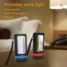 Carregamento usb lanterna solar luz de trabalho tocha linternas base magnética + cauda corda built-in bateria de energia para emergência ao ar livre