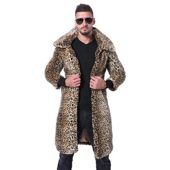 

FHILLINUO 2019 New Men Luxur Fur Coat Winter Plus Size Faux Fur Coat Male Long Jackets Full Length Leather Loose Overcoats Colla