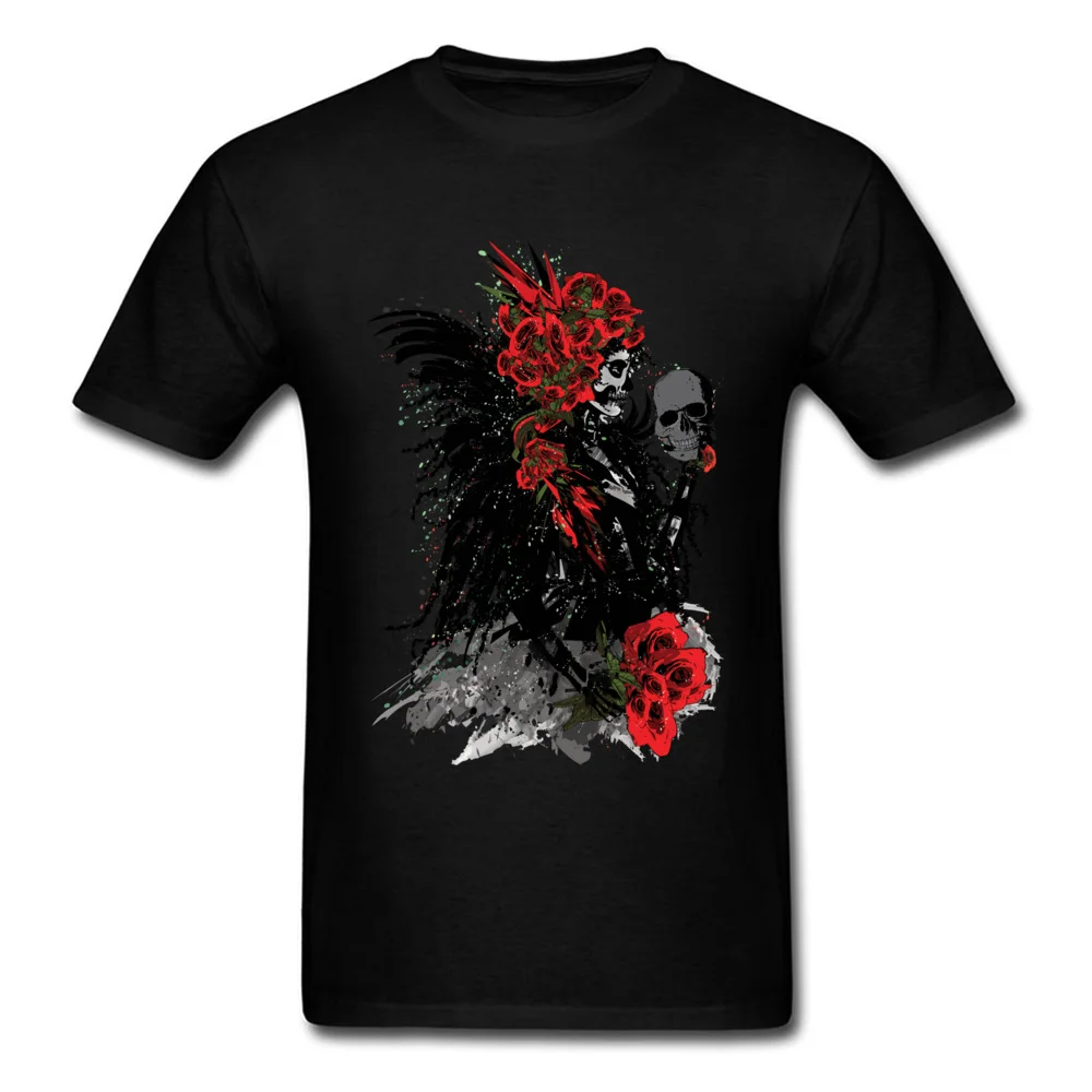 Design Plain Men's T-shirts Round Neck Short Sleeve Pure Cotton Tops T Shirt Crazy Tshirts Drop Shipping sugar skull woman with red roses black