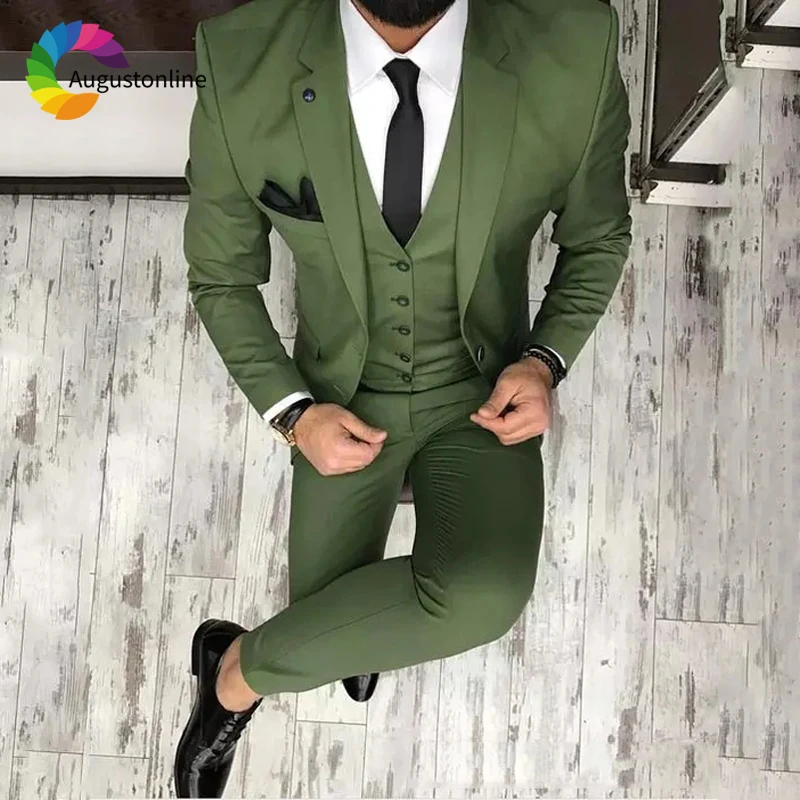 

Green Men Suits Wedding Tuxedos Groom Wear Slim Fit Terno Masculino 3 Pieces (Jacket+Pants+Vest) Bridegroom Blazer Costume Homme