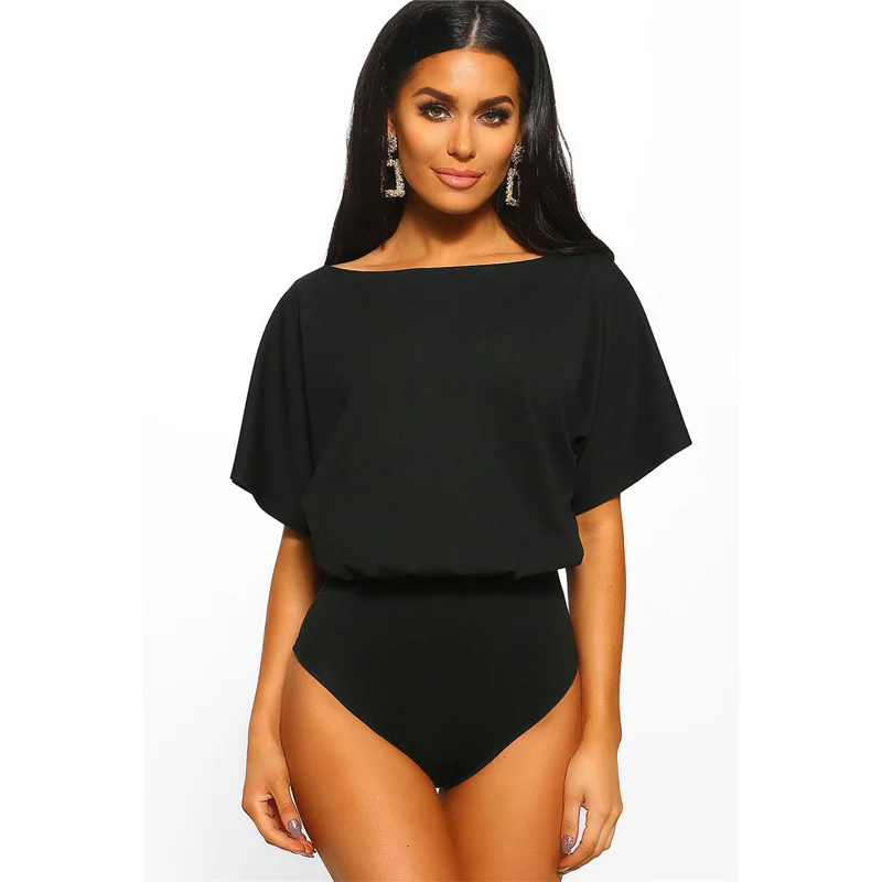 

2019 Summer Bodysuit Women Casual Short Sleeve Bodysuit Blouse Tops Elegant Solid Ropmer Beach Overalls Body Salopette Femme