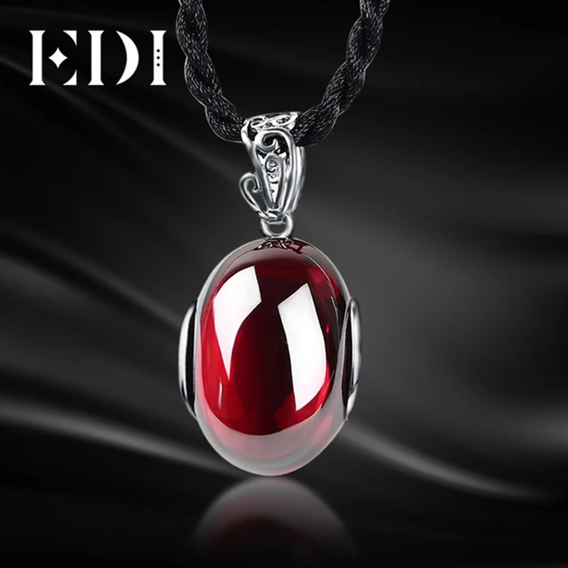 

EDI 2017 Woman 925 Sterling Silver Jewelry Vintage Green Chalcedony Round Charms Garnet Pendant Necklaces For Women Joyas