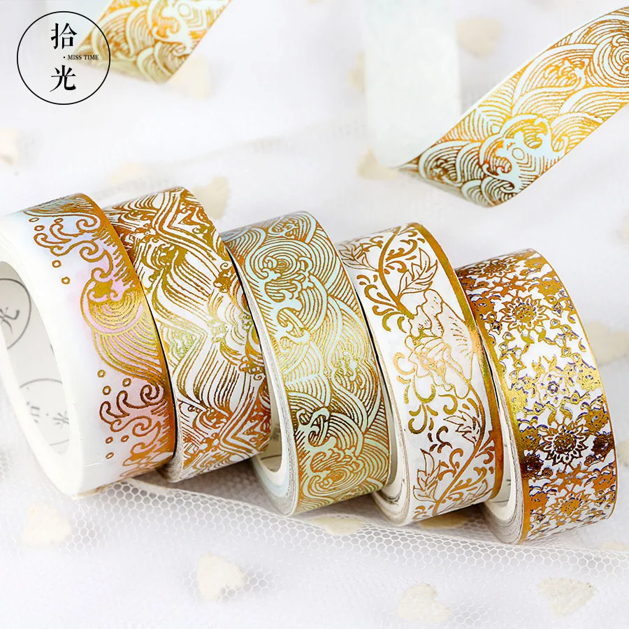 

Chinese ancient style 15mm Vintage brocade Lines Bronzing decoration washi tape DIY planner scrapbooking masking tape escolar