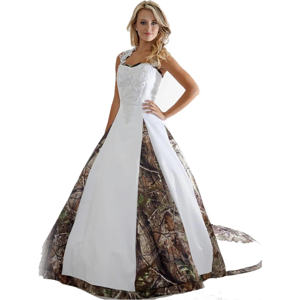 2018 New Camo Wedding Dresses With Appliques A Line Long Camouflage