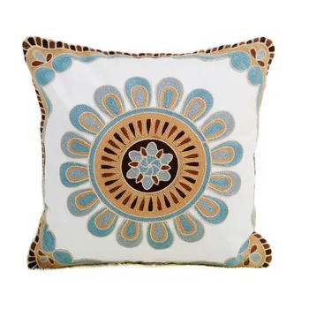 

Traditional White location flower Pillow Embroidery Canvas Pillow Case Home Decorative Cushion Cover 45x45cm Sell by piece