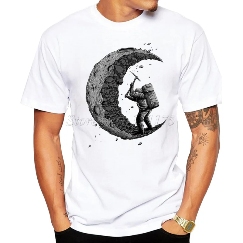 

2019 Summer Fashion digging the moon Design T Shirt Men's High Quality Custom Printed Tops Hipster Tees