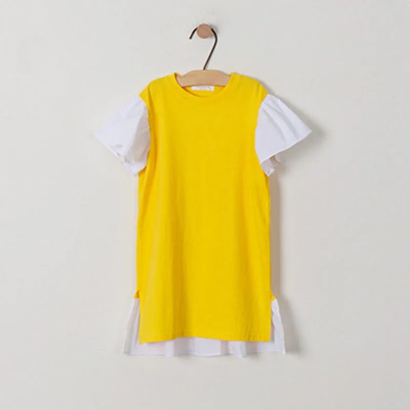 Ruffles Patchwork Little Big Girl Dresses Cotton Summer Yellow Kids Dresses Designs Teenager Children Boutique Clothes 2019 (1)