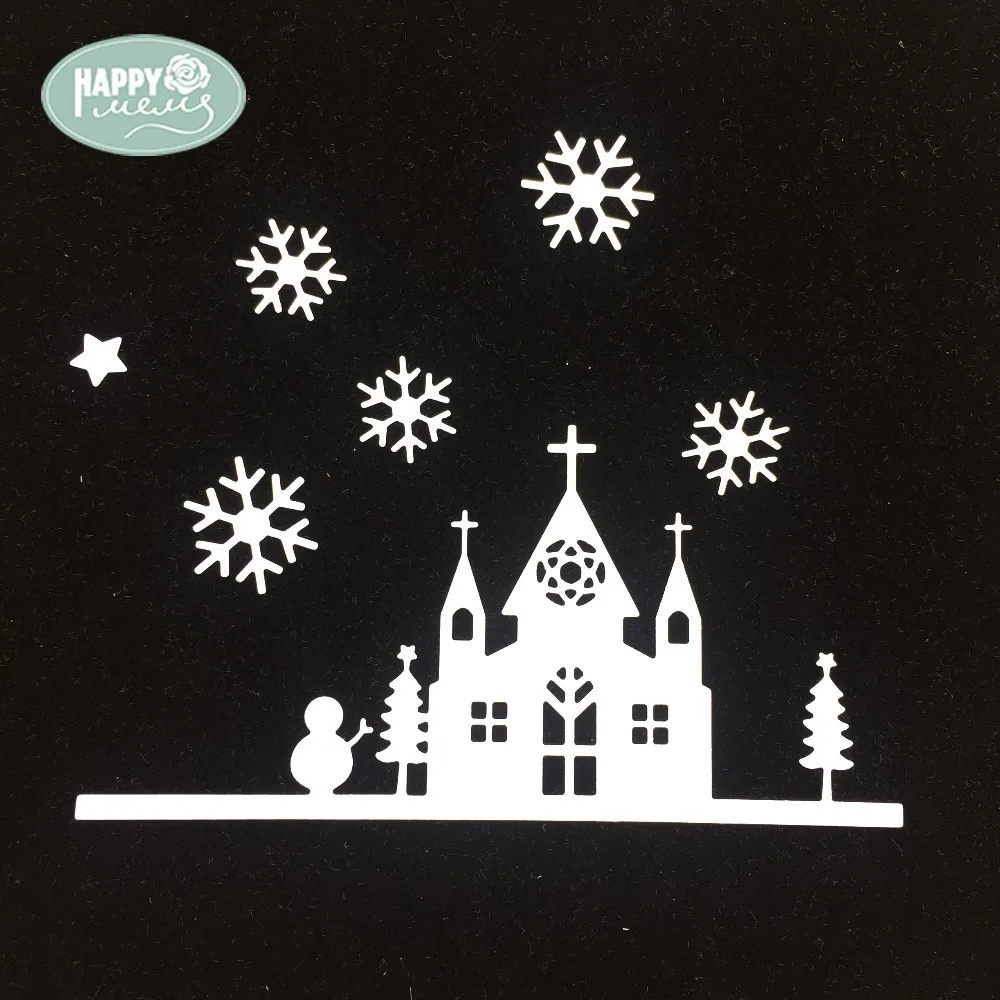 

Happymems Christmas Theme Cutting Dies Card Making Building And Snow Cutting Dies Embellishments For Scrapbooking