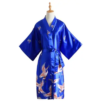 

Hot Sale Blue Chinese Women Silk Rayon Robe Dress Bridemaids Sexy Wedding Nightgown Kimono Bathrobe Plus Size