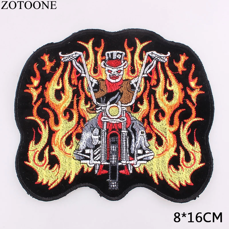 

ZOTOONE Embroidery Iron on Patches for Clothes Big Skull Punk Fire Motorcycle Patches 8*16CM Sewing Accessories Clothes Badge C