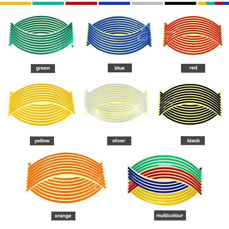Мотоцикл Скутер обода колеса Светоотражающие металлические наклейки-полоски, Наклейка Красочные