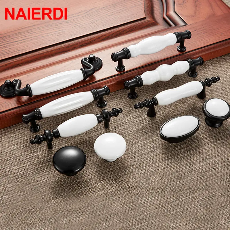 Black White Ceramic Cabinet Handles Zinc Alloy European Cabinet Pulls Drawer Knobs Wardrobe Door Handle Furniture Handle