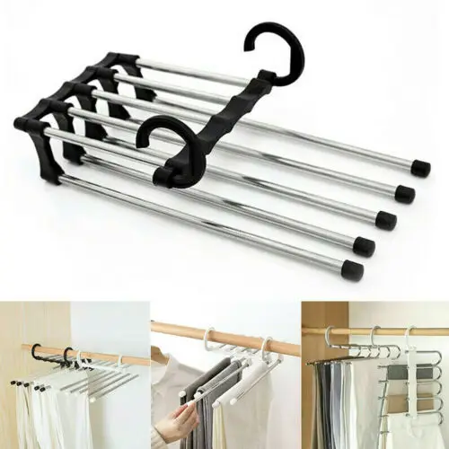 

2019 Newest 5 in 1 Pant rack shelves Stainless Steel Multi-functional Wardrobe Foldable Hanger