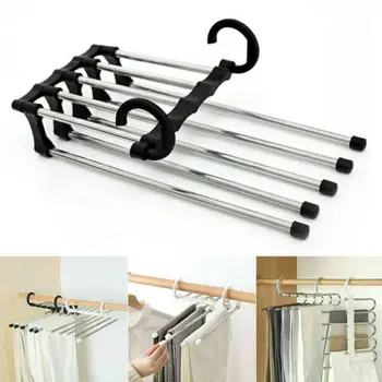 

2019 Newest 5 in 1 Pant rack shelves Stainless Steel Multi-functional Wardrobe Foldable Hanger