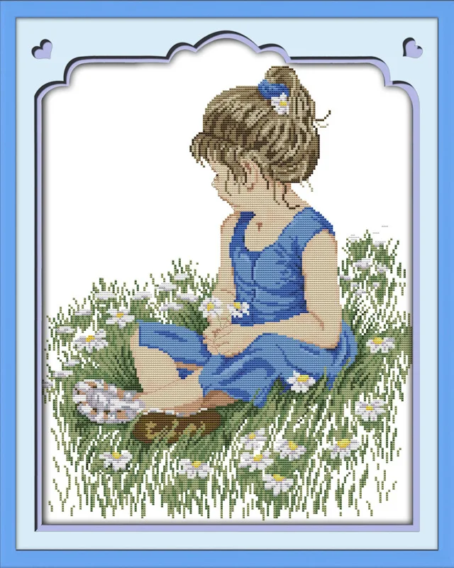 

The little girl in the meadow Canvas DMC Counted Chinese Cross Stitch Kits printed Cross-stitch set Embroidery Needlework