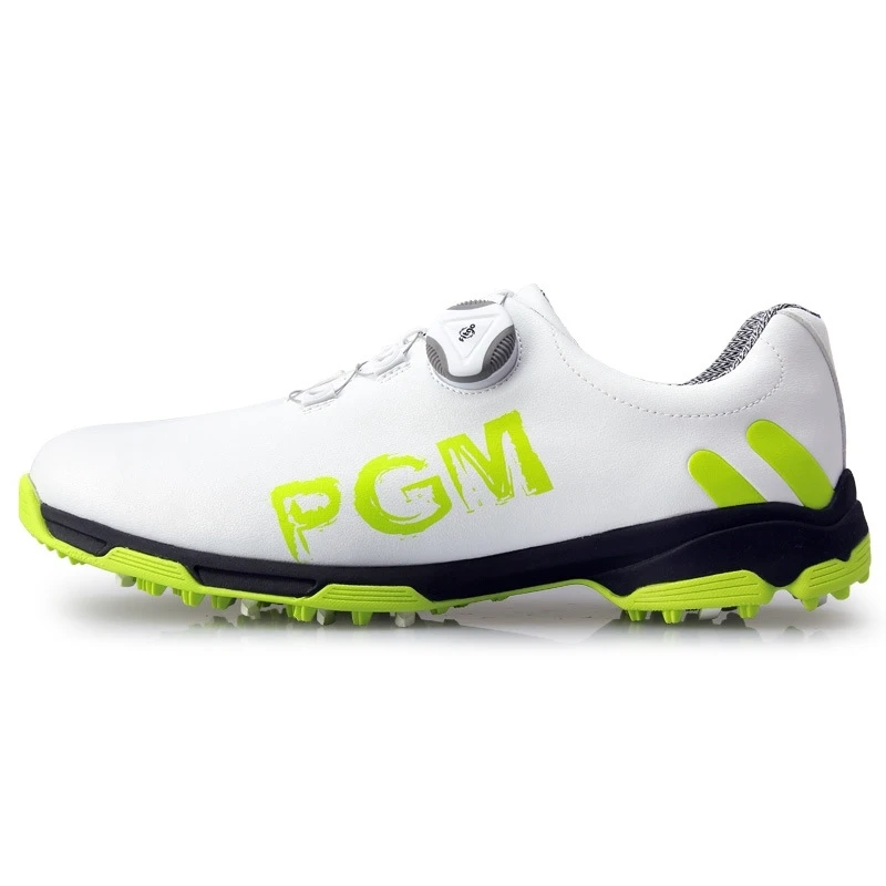 PGM обувь для гольфа летние противоскользящие дышащие кроссовки для мужчин Супер водонепроницаемые унисекс спортивные кожаные туфли большие размеры DH030 - Цвет: White green