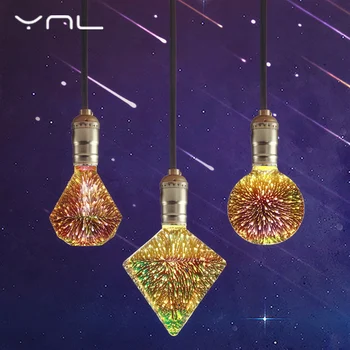 

LED lamp 3D Colourful Fireworks Edison Bulb E27 Led Bulb 220V Star Heart Diamond Christmas decor Wedding Decoration