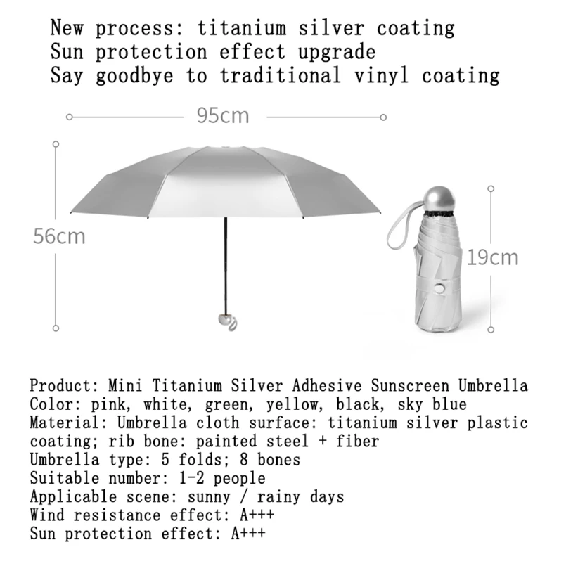 Folding Umbrella 8 Ribs Pocket Mini Umbrella Anti UV Paraguas Sun Umbrella Rain Windproof Light Folding Portable Umbrellas for Women Men Children