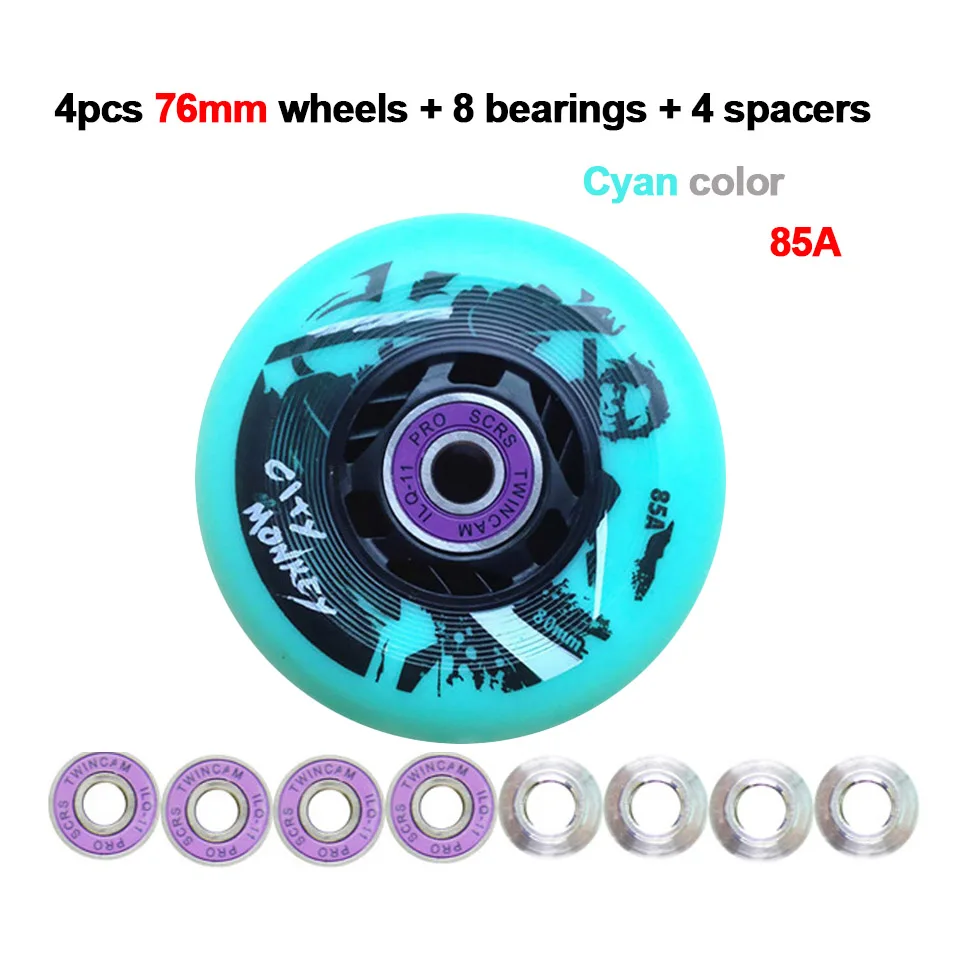 Cyan wheel bearing CTMK встроенные колеса для роликовых коньков 85A 80 76 мм 4 шт./лот, черные для профессиональных роликовых роликов для детей и взрослых, роликовые лезвия LZ341 - Цвет: Cyan wheel bearing
