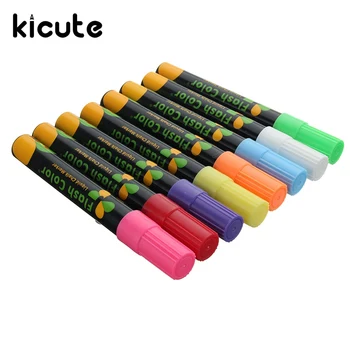 

Kicute 8pcs/lot 6mm Colorful Flat Highlighter Fluorescent Liquid Chalk Marker Pen for LED Writing Board Art Painting Supplies