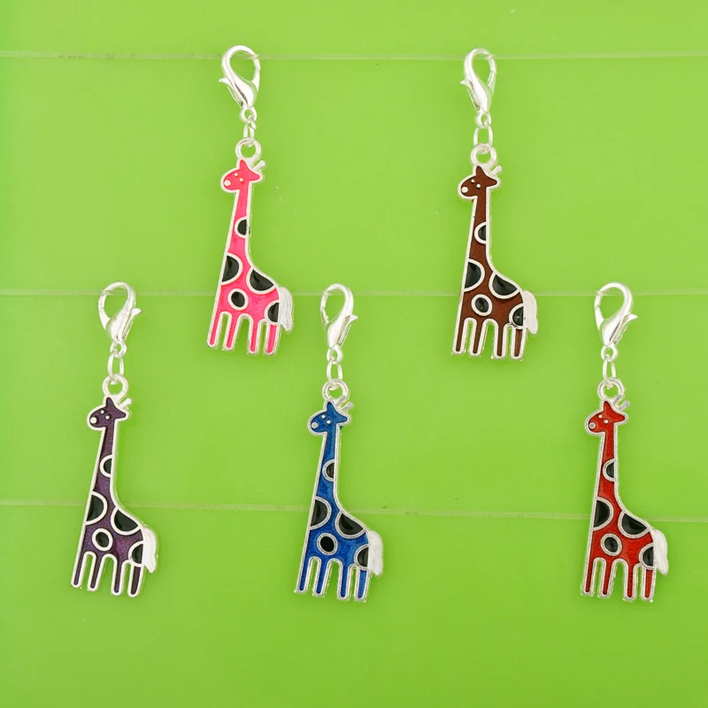 

DIY metal dangle enamel color silver animal giraffe charm with clasp pendants for bracelet/necklace/earring jewelry making charm