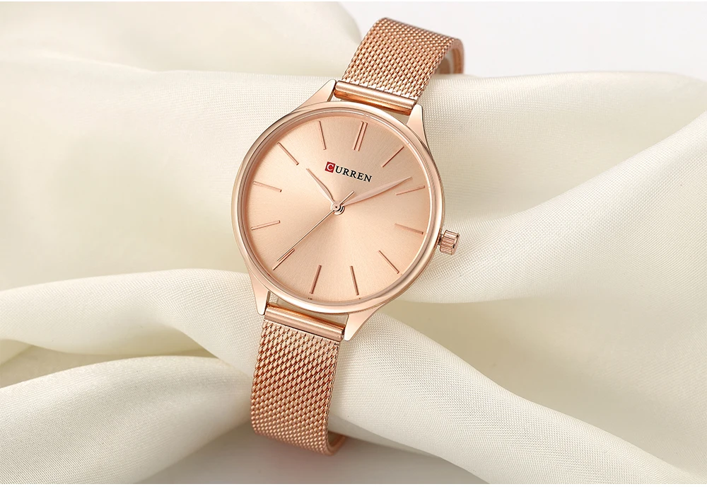 Baratos Relojes CURREN gran oferta Saat marca vestido de moda para mujer reloj de pulsera de oro rosa relojes femeninos reloj mujer