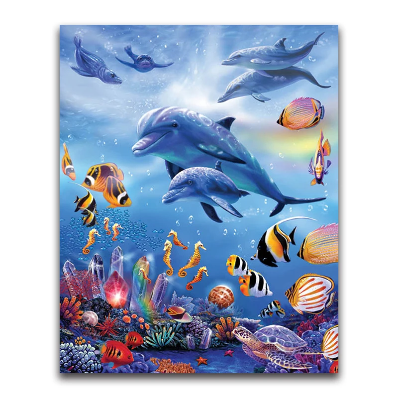 FULL 5D diy diamond painting cross stitch kits diamond embroidery Sea world Dolphins and fish picture mosaic pattern home decor