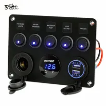 Inline Fuse Box 5 Gang LED Rocker Switch Panel Voltmeter Dual USB Socket Charger On - Off Switch Boat Marine Truck 5 gang on off car toggle switch panel 4 2a dual usb socket charger led voltmeter cigarette lighter boat marine truck switches