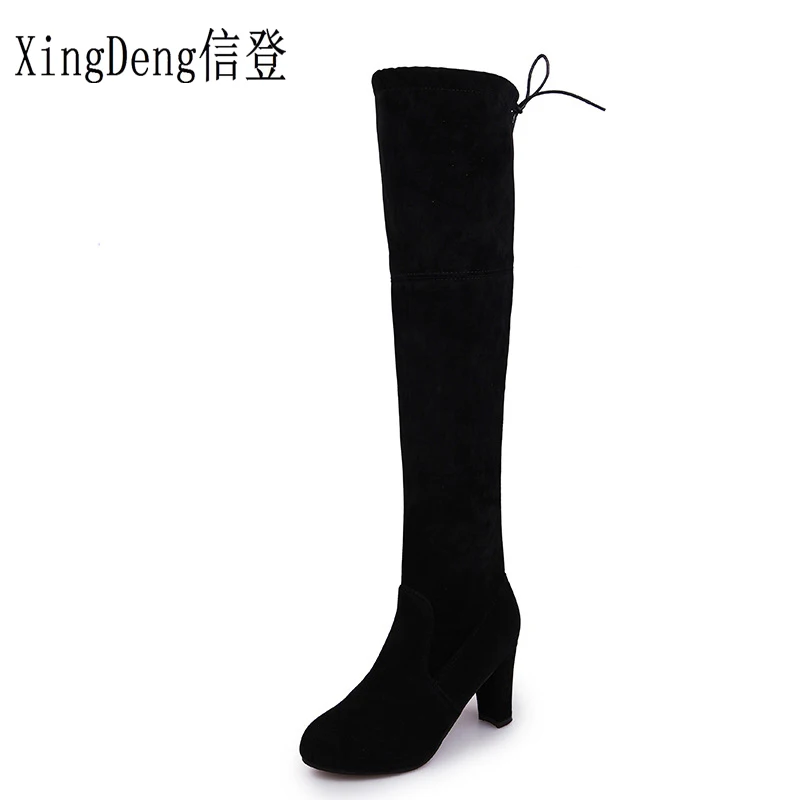 Женские вечерние мотоциклетные ботинки XingDeng из нубука на тонком каблуке сезон