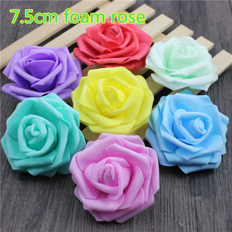 

20PCS/lot 7.5cm Multicolor Artificial Crimping Foam rose head Use For Wedding Decoration DIY Wreaths Craft Gift Supplies