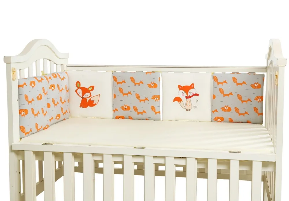 Хлопок Fun изображением лисы детское постельное белье Бамперы кровать защиты бамперы кровать вокруг подушки Детские бамперы