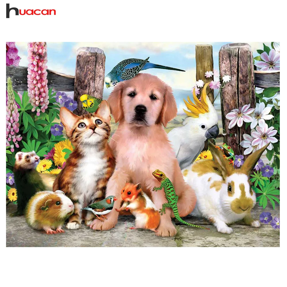 

Huacan Diamond Mosaic Dog Pattern Diy Full Square Diamond Embroidery Animal Series Home Decor Children Gift Unfinished Art