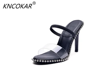 

KNCOKAR The new beads come with clear fish-beaded black stiletto heels and high-heeled pumps for women