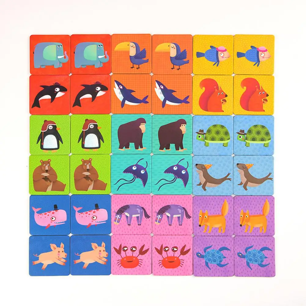  36pcs/set Children Paper Animal Paired Cards Baby Learning Cognitive Game Associative Memory Toys