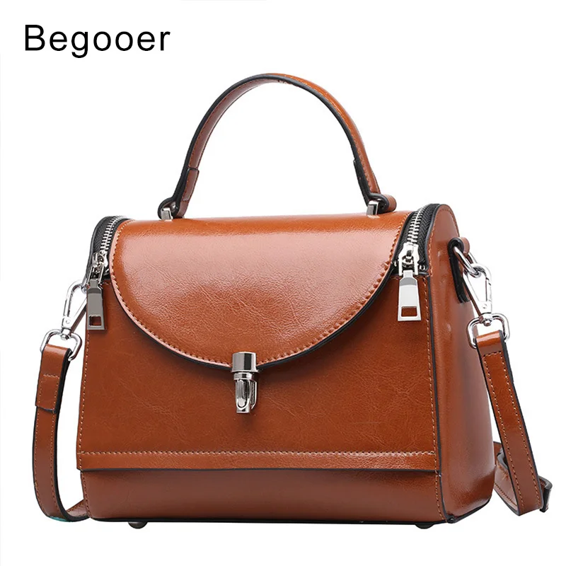 

BEGOOER Designer Leather Handbags Women Vintage Crossbody Messenger Bags Top-Handle Bags Genuine Leather Small Shoulder Bags