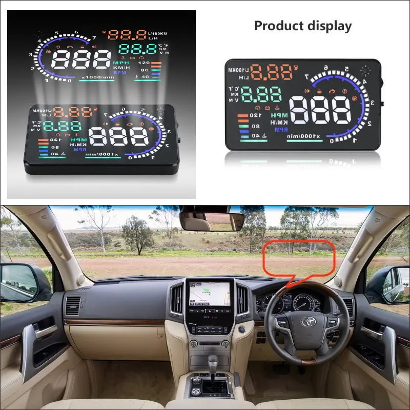 

Car HUD Safe Drive Display ForToyota Land Cruiser / Highlander / RAV4 - Refkecting Windshield Head Up Display Screen Projector