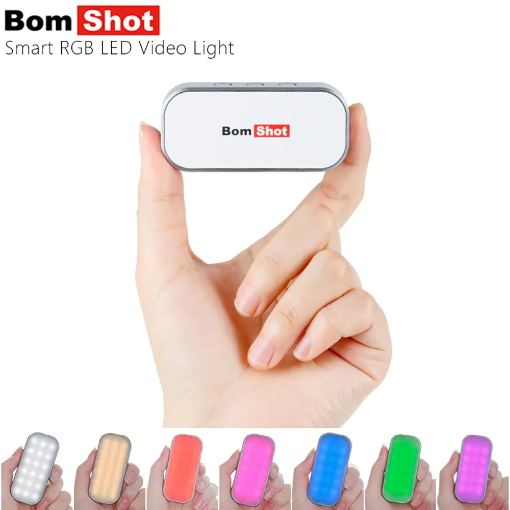 

Bom shot Mini Voice Control RGB Fill Light 3600K-5200K Bio-Color & 5 RGB Light Mode for iphone 7 8 X xiaomi Huawei 20 Pro Camera
