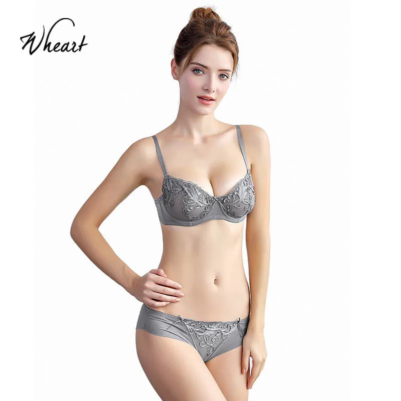 

Wasteheart 2018 New Women Fashion Gray Sexy Lingerie Sets Underwire Lace Bow Cotton Panties Padded Push Up Bra Sets Plus Size