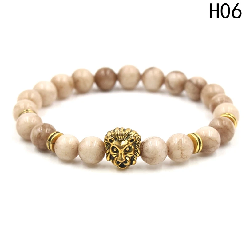 

New Style Vintage Natural Stone Lion Cuff Bracelets Mens Lion Head Bracelet Lava Beads Woman Gifts