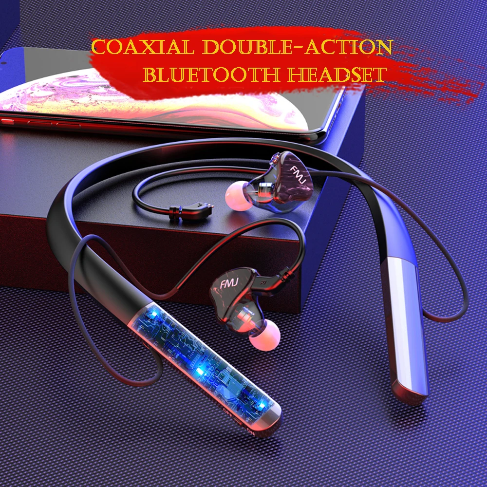 

FMJS6 Bluetooth 5.0 Headset Hanging Neck Bluetooth Double Moving Line Change Sports In-ear Headphones