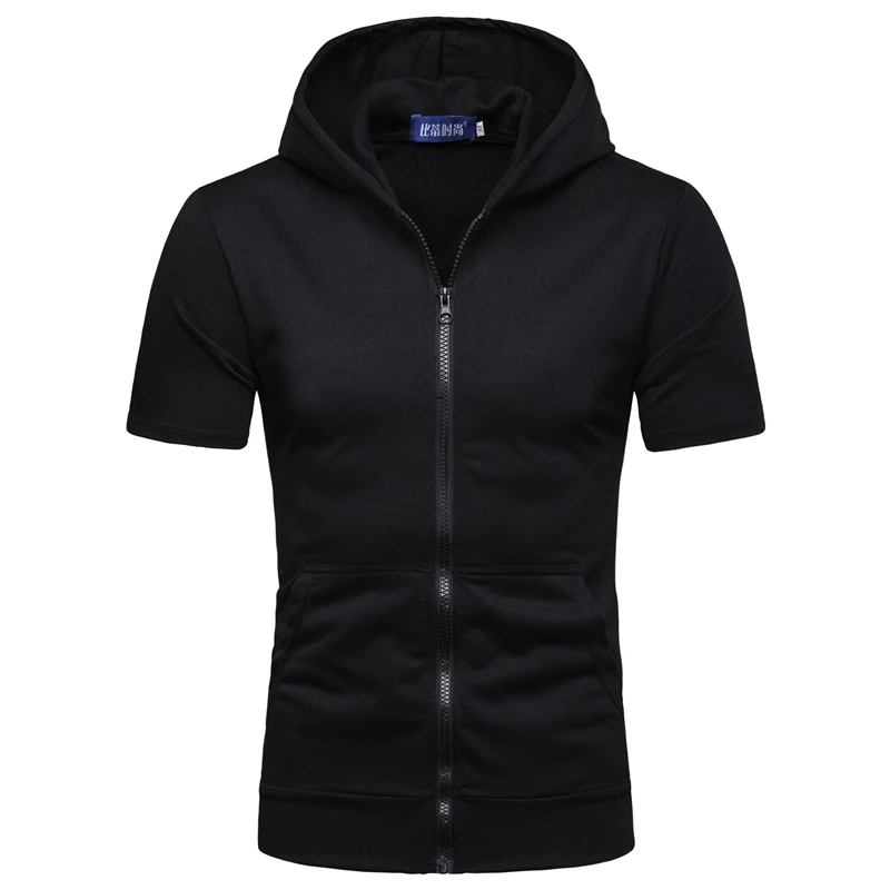 

2019 New Men's Spring Short Sleeve soft and comfortable zipper Hooded Sweatshirt Tops Blouse size S-3XL