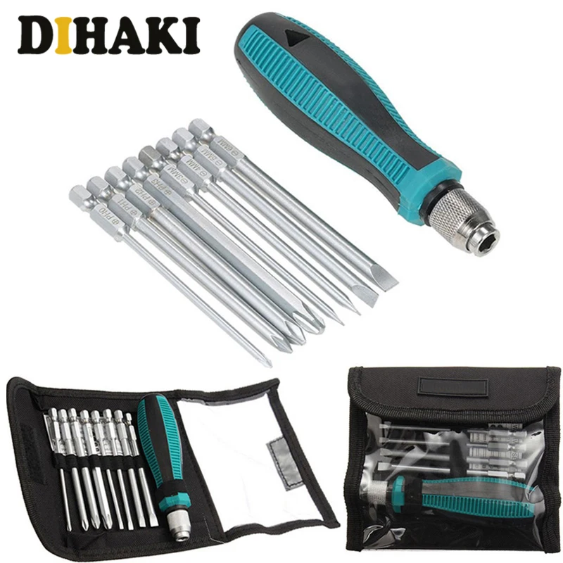 

10Pcs Precision Magnetic Screwdriver Set Hex Shank PH0-PH3 Phillips 3-5mm Slotted Screwdriver bit with tool Bag Home Repair Tool