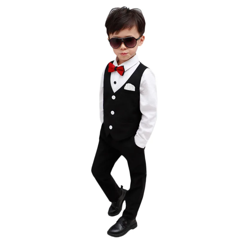Брендовый деловой костюм с цветами для мальчиков свадебное студенческое платье джентльмен, Детская куртка, жилет, брюки галстук-бабочка, 4 предмета, костюмы для церемонии F158 - Цвет: E  vest pants
