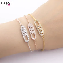 DIANSHANGKAITUOZHE Body Jewelry Stainless Steel Bracelet Femme Silver Hand Accessories For Women CZ Three Beads Gold Bracelet